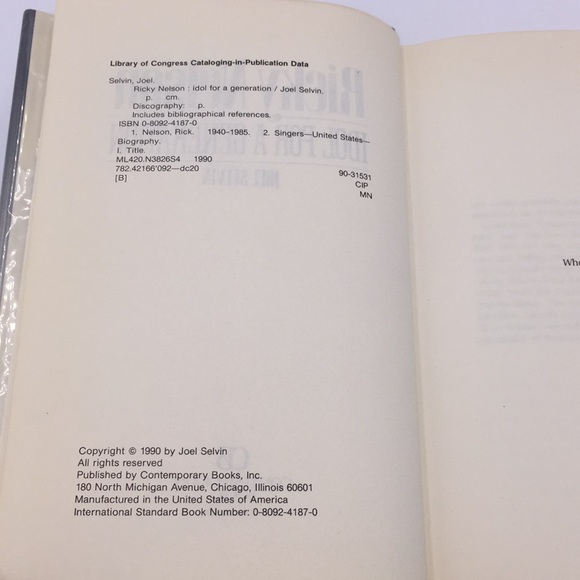 Ricky Nelson Idol For A Generation Hardcover Book - Picture 6 of 15